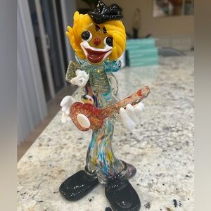VINTAGE Mid Century Modern Glass Clown Figurine with Guitar